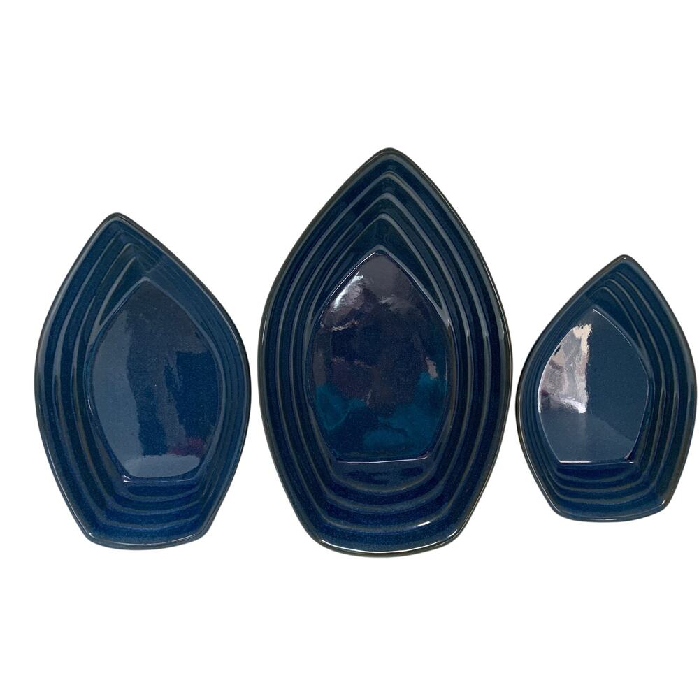 Set of Three Blue Nantucket Row Boats Stoneware Baking Dishes